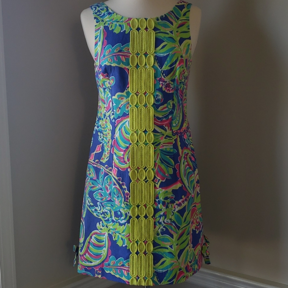 Lilly Pulitzer Tropical Shift Dress with Neon Yellow Trim